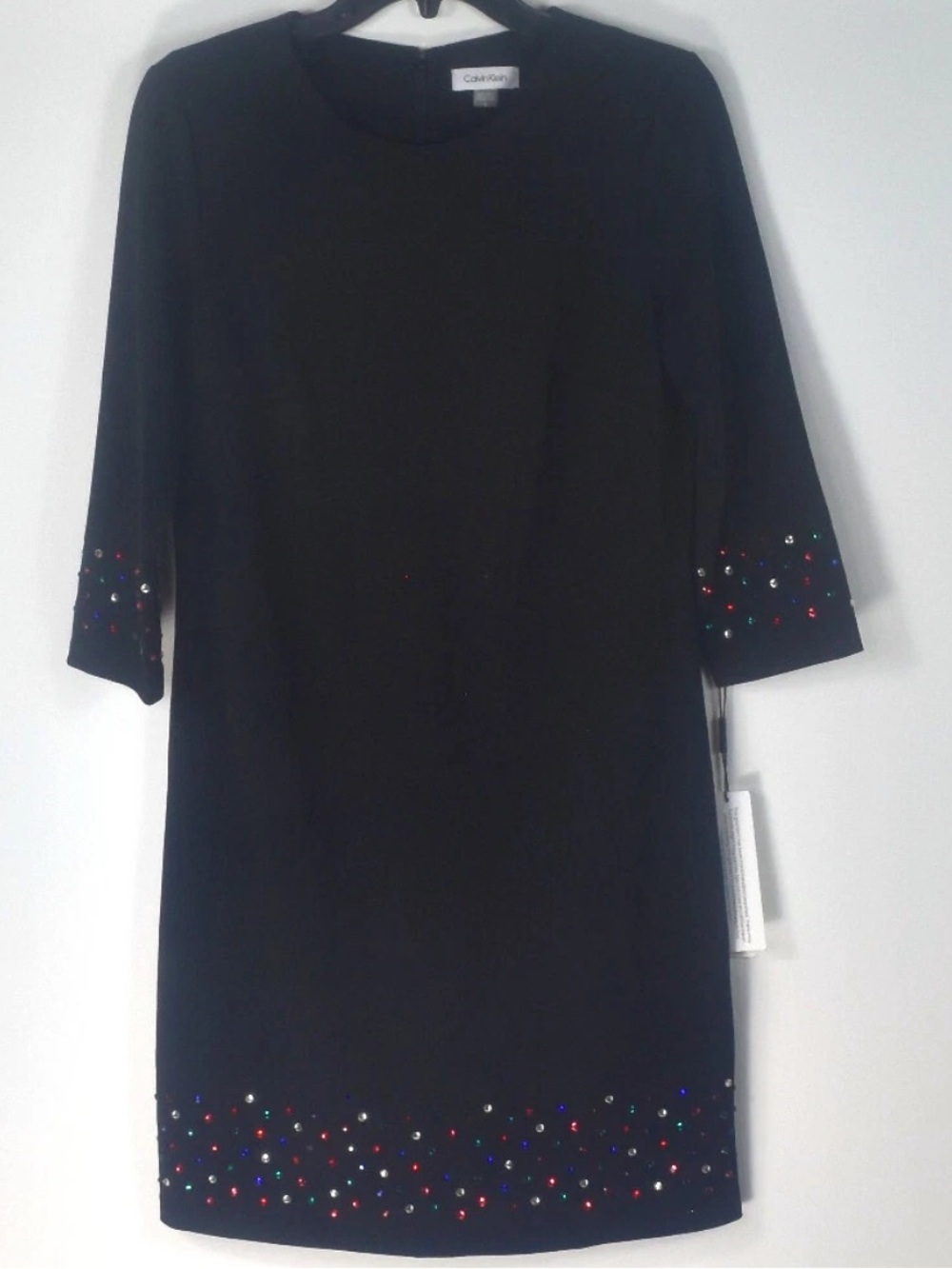 Calvin Klein Women’s Black Shift Dress with Multicolor Stones Size 2